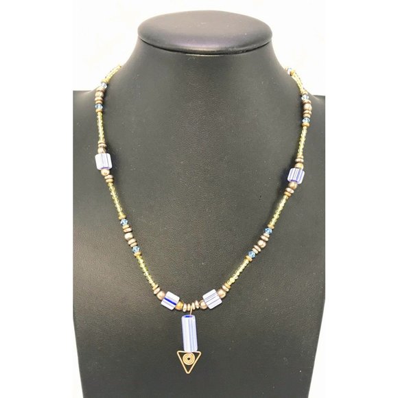 Handmade Necklace Furnace Cane Beads Gold & Silver Tone Metal Seed Beads Crystal - Picture 2 of 4